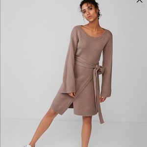 Marled Wrap Waist Crossover Sweater Dress